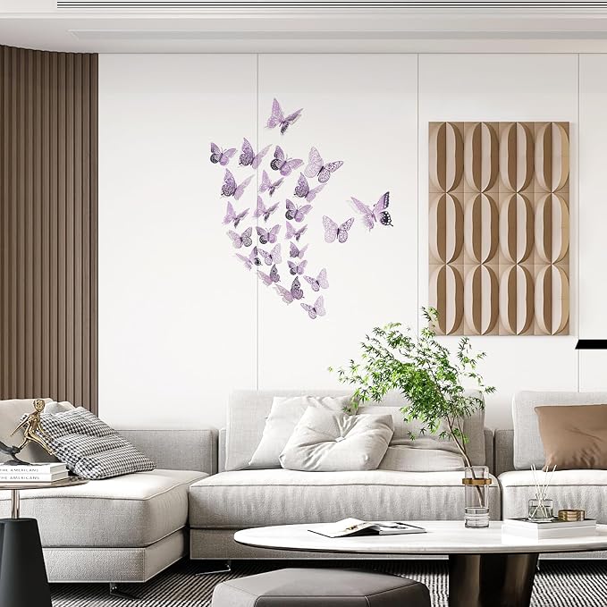 SAOROPEB 3D Butterfly Wall Decor 48 Pcs Lavender Butterfly Decorations | 4 Styles 3 Sizes, Butterfly Birthday Decorations Butterfly Party Decorations Cake Decorations, Removable Stickers - Image 3