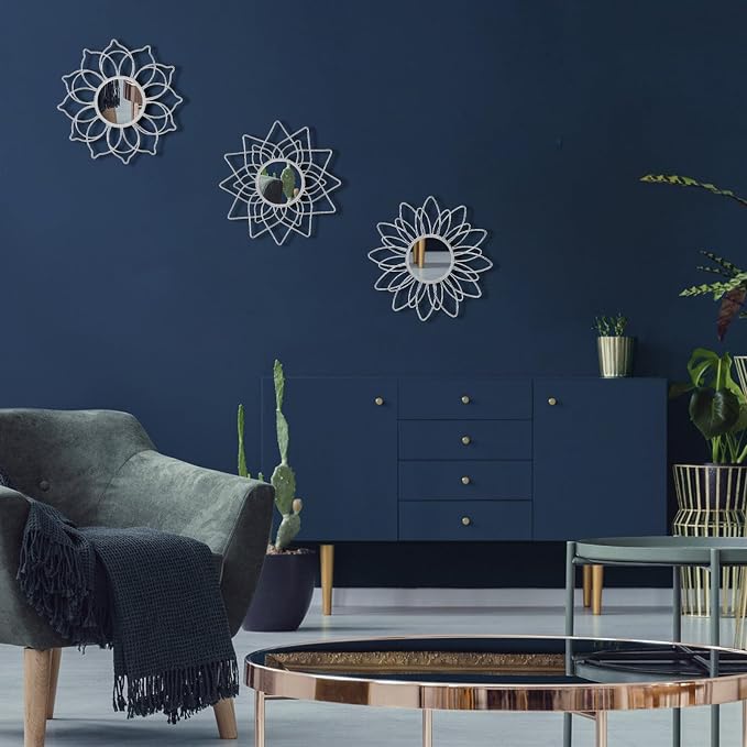 Silver Mirrors for Wall, Metal Flower Circle Mirrors for Home Decoration - Image 4