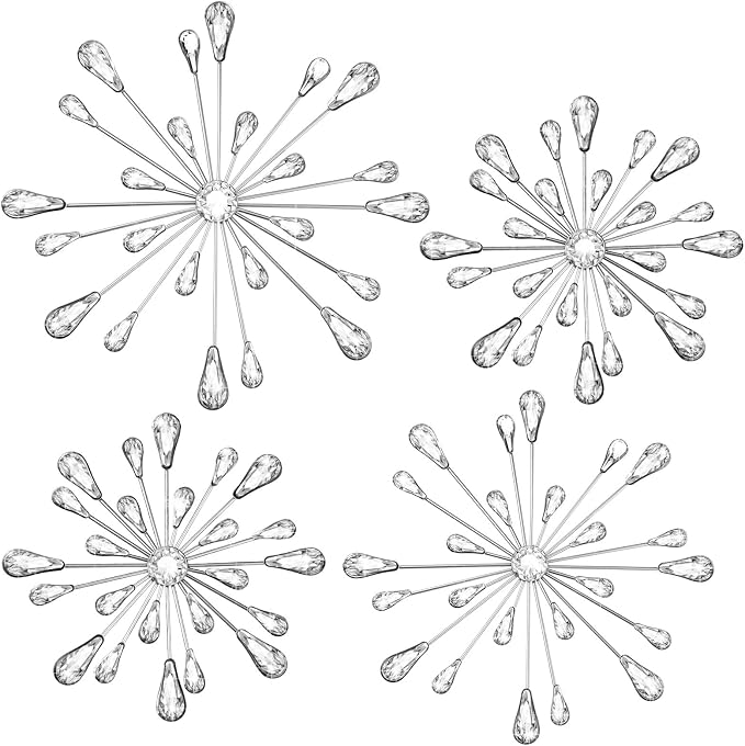 Hicarer 4 Pcs Starburst Wall Decor, Metal Wall Art, Silver - Image 2