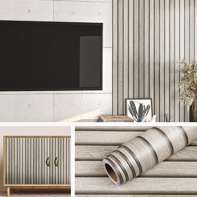 Livelynine 15.8x197 Wood Panel Wallpaper Peel and Stick Wood Panels for Walls Furniture Self Adhesive Contact Paper Roll Faux Wood Slat Wall Panel White Wall Panels Removable 3D Slat Wall Paneling - Image 7