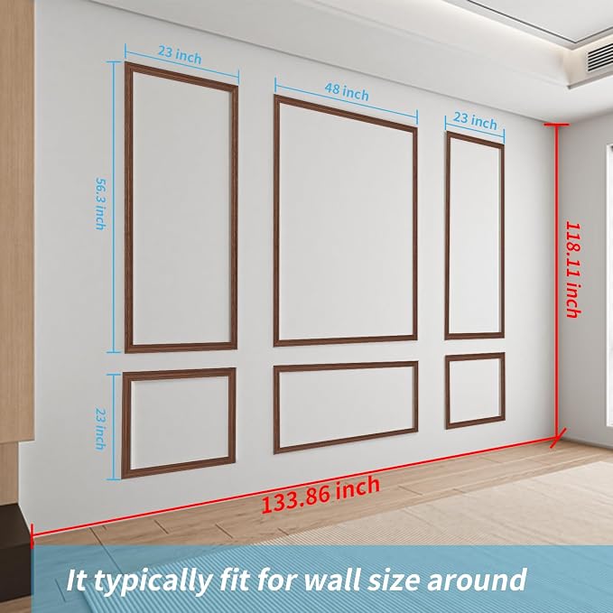 Art3d Pre-Cut Wall Molding Set of 6 pcs, 3 Top 3 Bottom, Walnut | Ready-to-Assemble Wainscoting Panel, High-Impact, Precision Pre-Cut, DIY-Friendly, Ideal for Indoor Wall Decor, Accent Walls - Image 7