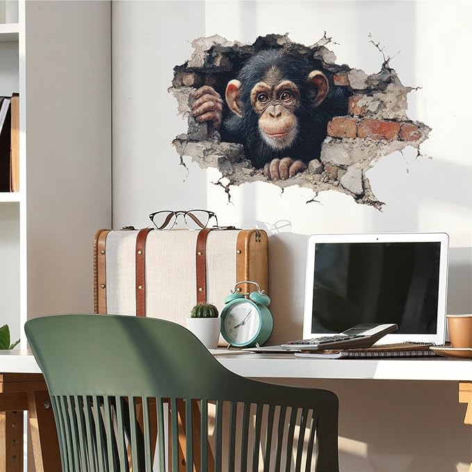 Chimpanzee Wall Decals Stickers, Realistic Animal Wall Art Peel and Stick, Removable Vinyl Wall Decor for Bedroom, Living Room, Office, Home Decoration - Image 9
