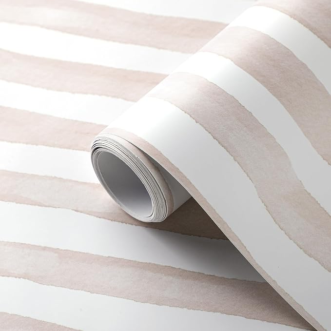 Affrolling Striped Peel and Stick Wallpaper 15.75"x118.11",Beige | Watercolor Self Adhesive Contact Paper, Removable for Bedroom Cabinet Furniture, Cute Decor for Nursery Craft Room DIY - Image 2