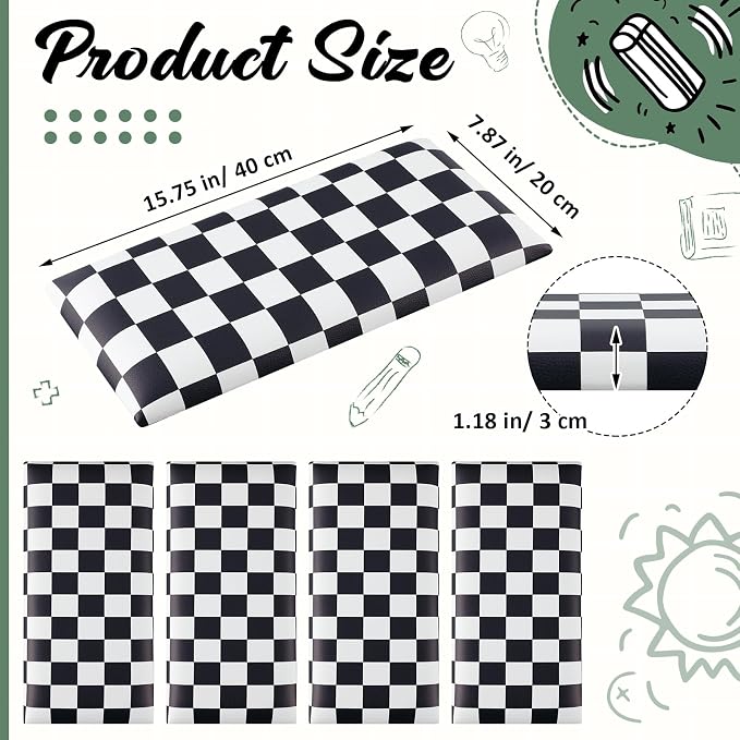 Hahafelt 4 Pack Wall Padding for Playroom Peel and Stick Headboard 15.75" x 7.87" x 1.18" 3D Anti Collision Upholstered Wall Panels Self Adhesive Headboard Panel for Protection (Black White Checkered) - Image 2