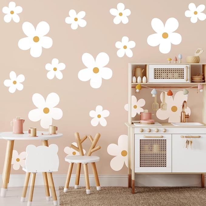 TaoBary 12 Sheet White Daisy Wall Sticker Decal Big Cute Flower Wall Decal | Large Flower Wall Sticker, Floral Decal, Daisy Bedroom Room Decor, Removable Peel and Stick, Nursery Home Wall Decor by TaoBary