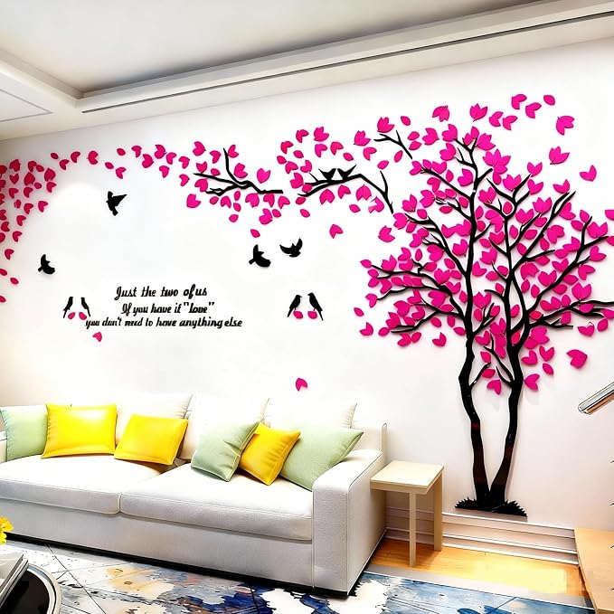 Family Tree Wall Decor Decals - DIY 3D Tree of Life Wall Art Large Decal Stickers Silver Decor Living Room Mural for Bedroom Hallway Home TV Background (Rose Right,XL-158X79in) by guangmu