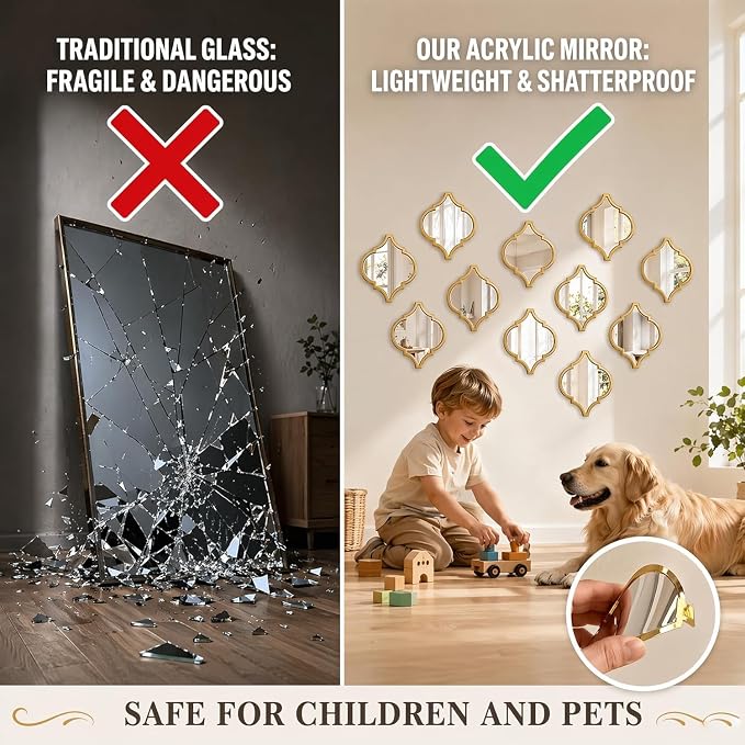 12Pcs Acrylic Mirrors for Wall Decor - Moroccan Wall Stickers Yellow - Image 4