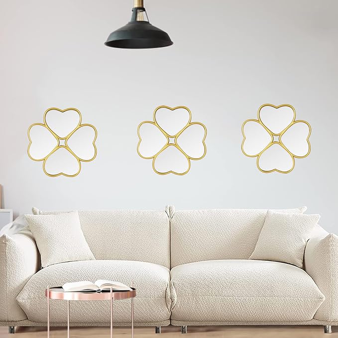 Small Decoritive Heart Wall Mirrors Set of 3, Decorative Four-Leaf Clover Mirror (Gold) - Image 5