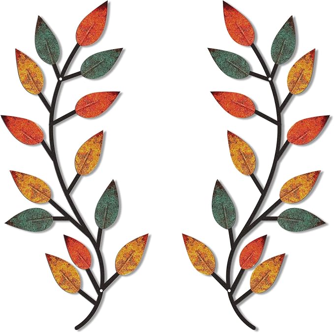 Zhengmy 2 Pcs Metal Leaf Wall Art Vine Branch Decor,Lively Colors | Olive Branch Metal Decor for Living Room Hallway, Symmetrical Leaf Pair for Doorway Entryway, Lightweight Hanging Art Design by Zhengmy