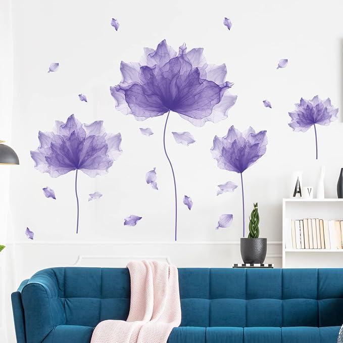 39.3'' x 32.6''Flower Petal Wall Decal Floral Wall Sticker (Purple) | Removable waterproof peel and stick wall art for nursery, baby room, classroom, living room, bedroom, office and bathroom by RoyoLam