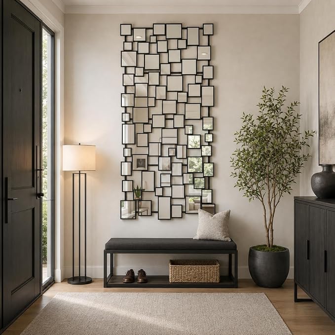 Large Modern Wall Mirror - 27.55"x55.1" Black Wall Mirrors Metal Framed Decorative Mirror for Entryway Bedroom Living Room Home Decor - Image 6