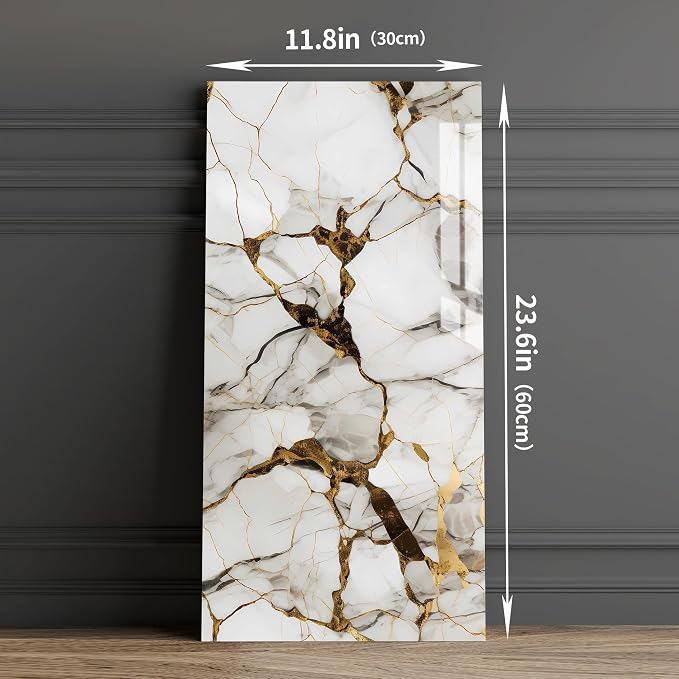 Haimin 3D Wall Panels Peel and Stick Marble Tile Look 10 Pack Waterproof | Lightweight, each 23.6x11.8in, total 19.4 sq ft. Kitchen & bath backsplash, bedroom/living rm decor. Marble-look faux tile. - Image 2
