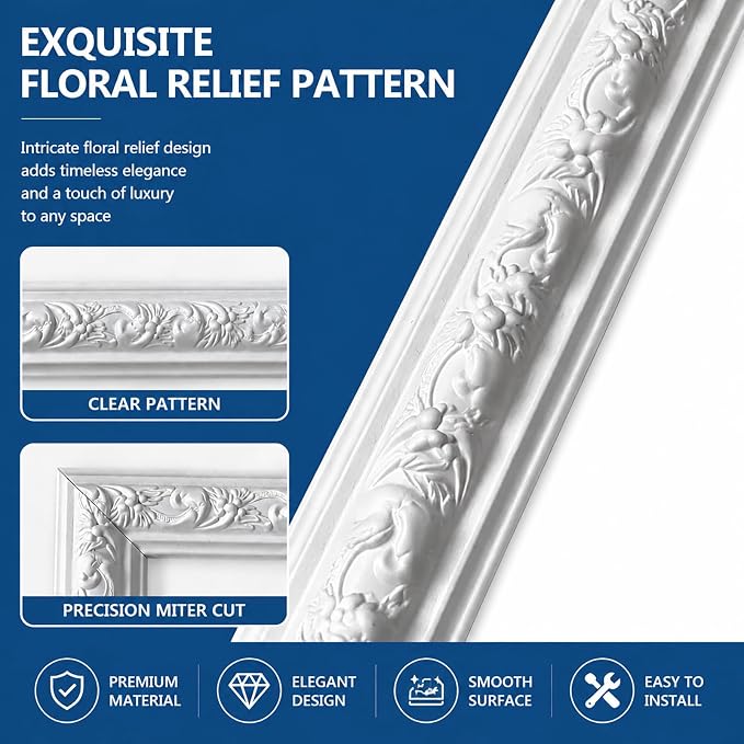 Peel and Stick Wall Molding Kit, Premade Accent Wainscoting Panels,24x60in | 3 Set,Pattern,Self Adhesive,Paintable,PVC,Pre-Cut - Image 3