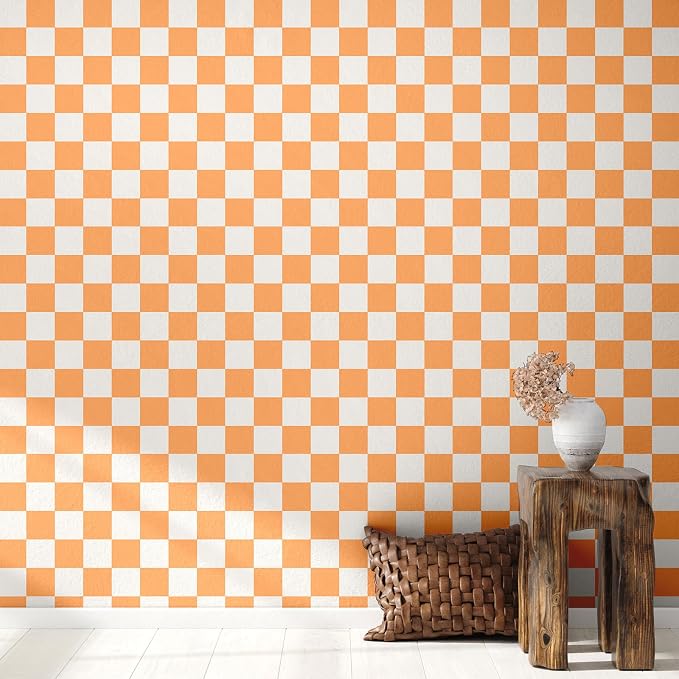 Drydiet Orange Checkered Peel and Stick Wallpaper 15.75'' X 197" | Plaid Funky Checkered Contact Paper, Waterproof Contact Wallpaper, Vintage Gingham Decor for Room Bathroom Cabinet, Trendy - Image 5
