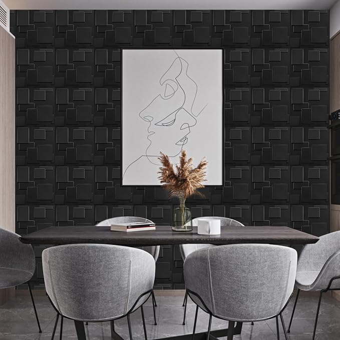 Heikki 30 Pack 3D Wall Panel for Interior Wall Décor, PVC Flower Textured Wall Panels for Living Room Bedroom Hotel Office, 11.8"x11.8", Double-Sided Tape (Black-YJ) - Image 7