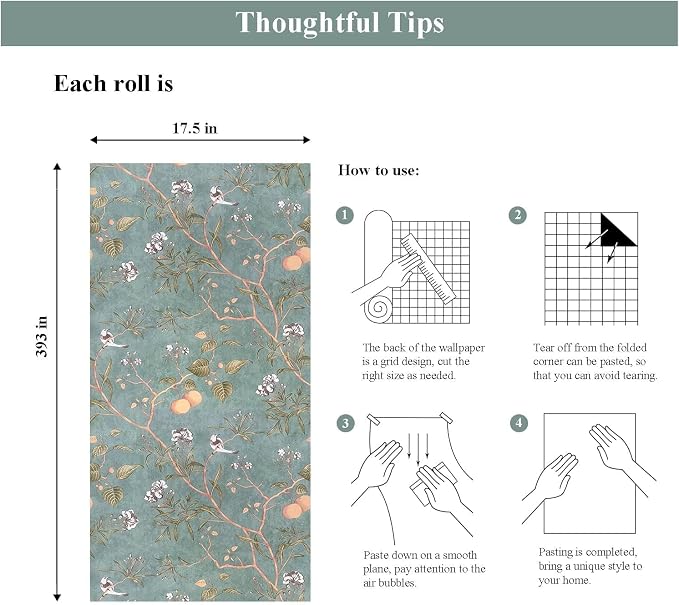 Laatse Vintage Leaf Wallpaper Peel and Stick 17.5" x 393", Sage Green | Self Adhesive/Removable/Waterproof/Thick Vinyl Contact Paper for Bathroom Bedroom Shelf Cabinet Drawer,Prepasted,Easy Peel - Image 8