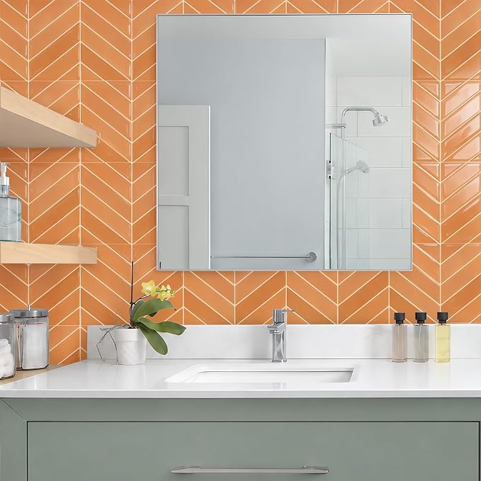 STICKGOO Herringbone Peel and Stick Backsplash, Orange, 10 Sheets | 12.6 x 9.7 in, Thicker Rectangular Vinyl Stick-On Wall Tiles, Easy Alignment, Waterproof, Easy to Clean, Kitchen/Bathroom - Image 8