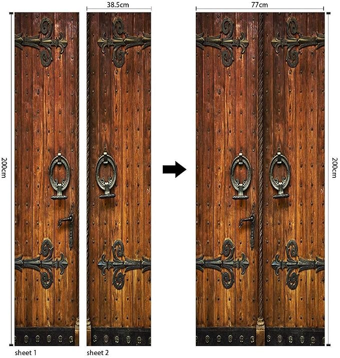 COLORSPRING 3D Door Stickers Peel and Stick, Retro Door Decal Cover | Removable Self-Adhesive Wallpaper Mural for Home Décor - Image 2
