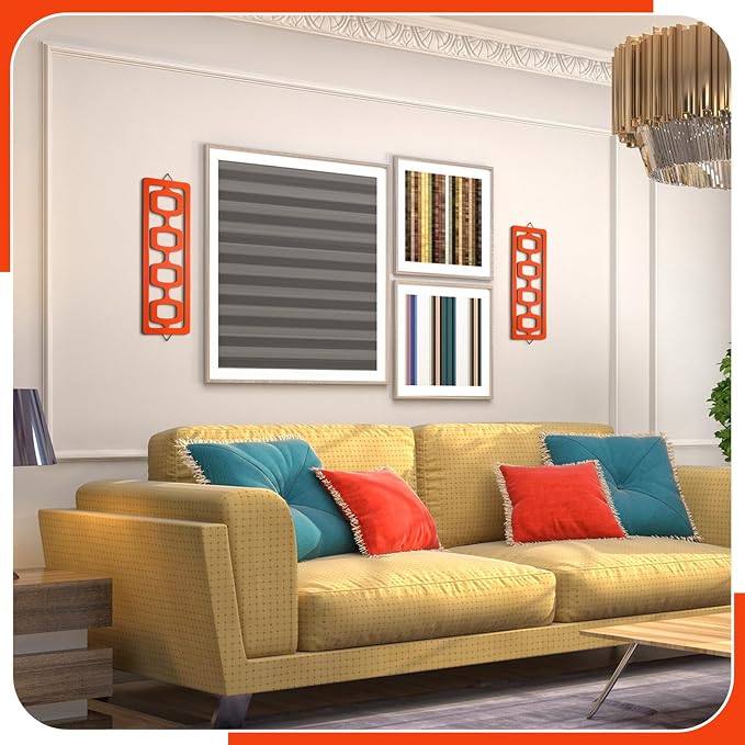 CroBlissful 2 Pcs Mid Century Modern Wall Art Wood Mid Century Elegance Decor Accents Abstract Wall Sculpture Geometric Panels for Interior Panel Art for Home Living Room(Orange) - Image 4