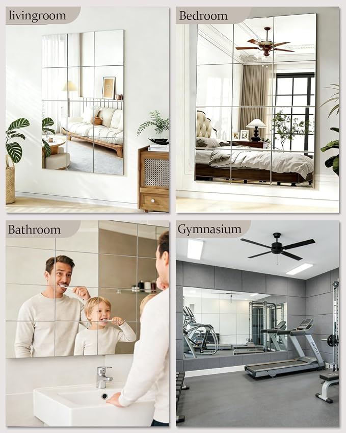 12Pack Acrylic Flexible Mirror Sheets, 12x16 Inch Shatterproof Flexible Stick on Mirrors for Wall Self-Adhesive Sticker for Bedroom, Door, Bathroom, and Dance Studio Installation - Image 5