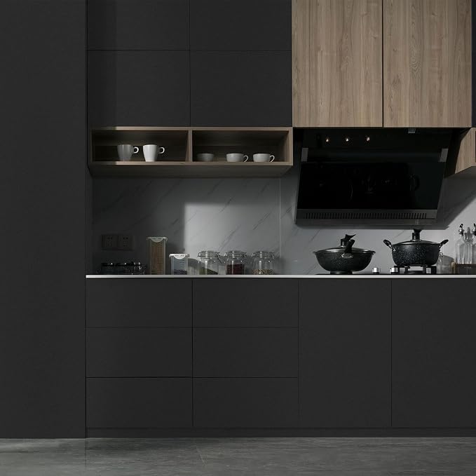 Black Wallpaper Peel and Stick with Tools, Matte Black Contact Paper | Self-Adhesive and Removable 17.7'' x 590.5'', Thickened Wall Paper for Cabinets, Drawers and Countertop - Image 5