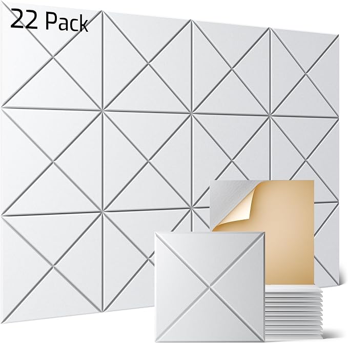 Sonicism 22 Pack X-Lined Acoustic Panels with Self-Adhesive, 12"X 12"X 0.4" Sound Proof Foam Panels, Decorative Soundproof Wall Panels, Sound Absorbing Tile for Home & Offices, White by Sonicism