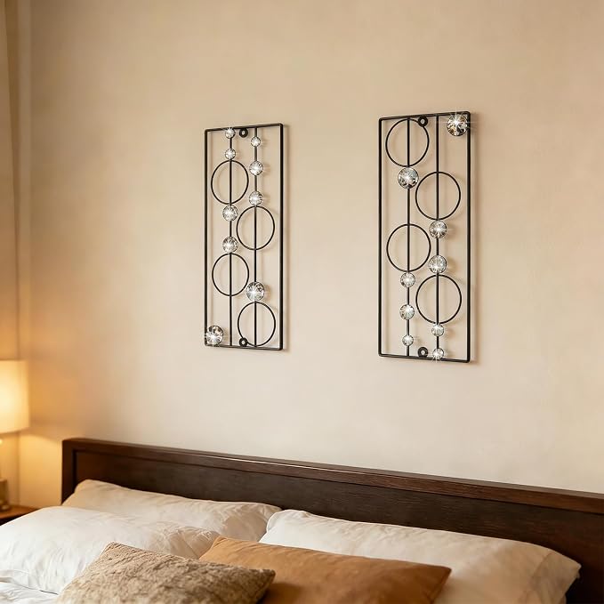 ZEXUIRU 2 Pcs Abstract Metal Art for Wall Decor Living Room Bedroom Bathroom Office Metal Bling Modern Geometric Hanging Vertical Small Iron Sculpture Plaque Pack -Black 15.7in - Image 4