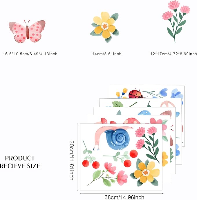 Flowers Wall Decals - Peel and Stick Cute Flowers, Plants and Small Animals Wall Stickers, Removable Bright Colors Floral Wall Decor for Kids Bedroom, Living Room, Nursery Decor Wall Corner Decor - Image 2