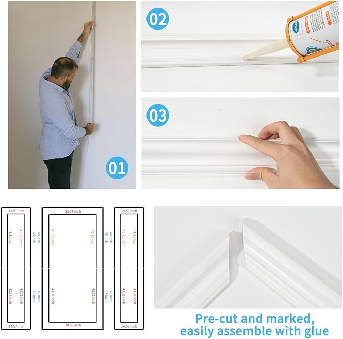 Art3d Premade Bilinear Frame Molding Set, Wainscoting Panels, 3 Whole Frame | Polystyrene, Lightweight, Effortless Installation, Shock-Resistant, Long-Lasting, Ideal for Living Rooms, Bedrooms - Image 6
