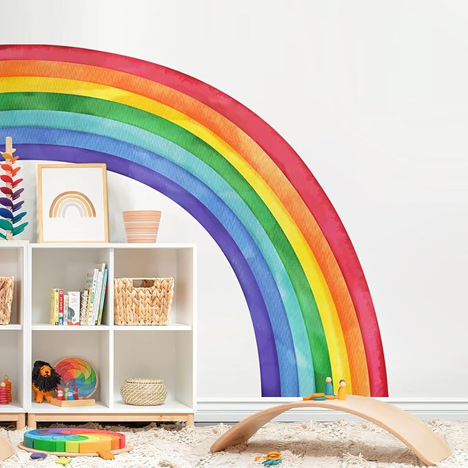 Supzone Large Rainbow Wall Decals, Mural Watercolor Half Rainbow Wall Stickers Peel and Stick Vinyl Wall Art Decor for Girls Bedroom Kids Nursery Living Room Playroom Toddler | Peel and Stick Vinyl Wall Decor for Girls Bedroom Kids Nursery Living Room ... by Supzone