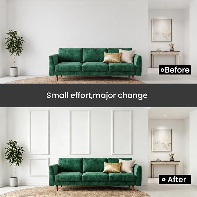 3 Sets Framed Premade Peel and Stick Wall Molding Kit – Pre-Cut Wainscoting Panels Set, Self-Adhesive Installation for Living Room, Bedroom Accent Wall Decor（54 * 24IN-24 * 24IN） - Image 4