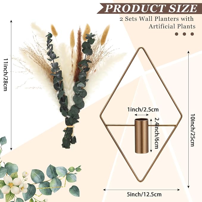 Canlierr 4 Pcs Wall Decor Hanging Planters, Mixed Plants, Antique Bronze - Image 2