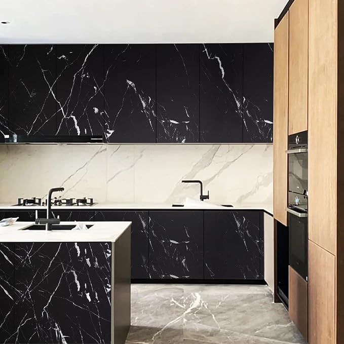 Marble Contact Paper Black Peel and Stick Wallpaper for Kitchen Countertop | 11.8"×78.7" Black/White Matte Paper Self Adhesive Removable Waterproof Wall paper for Cabinet Covers - Image 8