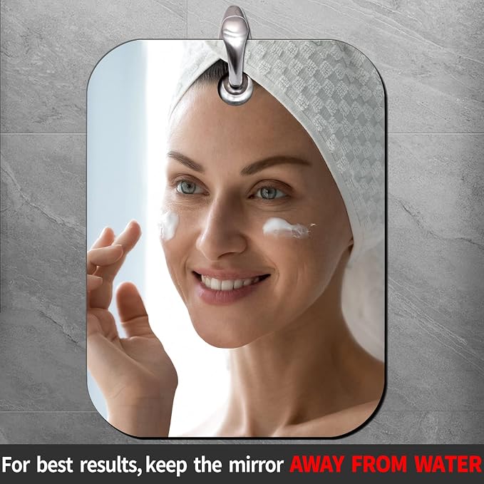 Shower Mirror Fogless for Shaving, Medium 8 x 6 inches Small Mirror for Wall Camping, Frameless Portable Hanging Travel Mirrors, Unbreakable Handheld Locker, Makeup Plastic, Shave Mirrors, Bathroom - Image 3