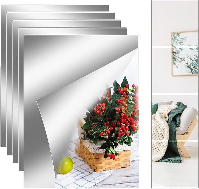 6PCS 8''x6'' Self Adhesive Acrylic Mirror Tiles Non Glass Mirror Paper by YVPSI