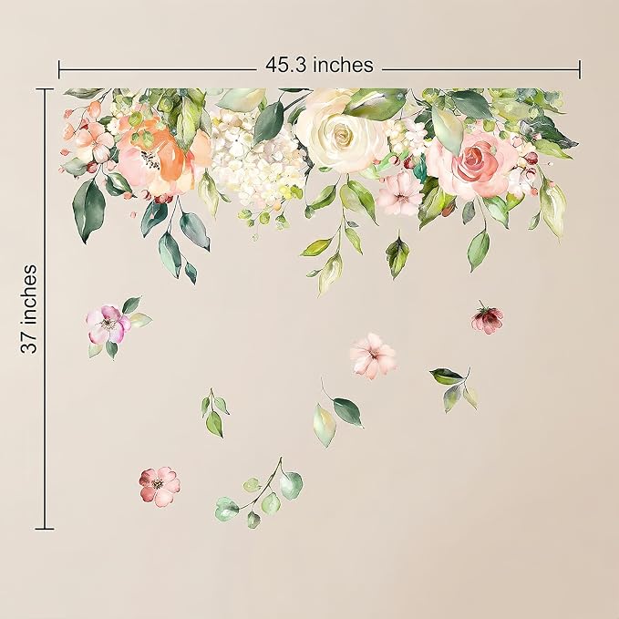 Watercolor Flower Floral Garland Wall Decal Wedding Bedroom Decor Sticker | Watercolor floral garland wall decal, romantic removable decor for bedroom living room bathroom,wedding backdrop bridal room - Image 2