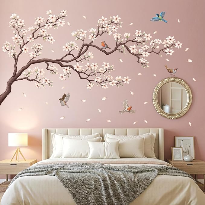 DECOWALL SG2-2424 White Cherry Blossom Branch Wall Decal Stickers 45.8"x24.3" Removable DIY Romantic Tree Murals Peel and Stick Art Home Decor for Girls Bedroom Nursery Rooms Living - Image 2