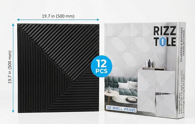 3D Wall Panels for Interior Wall Decor, PVC, Matte Black | 19.7x19.7 Inch, 12 Pack 32 Sq Ft, Waterproof, Decorative Textured Tile, Paintable, Fire Resistant, Lightweight Modern Accent - Image 13