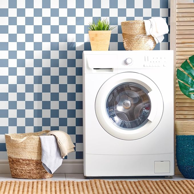 Drydiet Blue Checkered Peel and Stick Wallpaper 15.75'' X 118" | Plaid Funky Checkered Contact Paper, Waterproof Contact Wallpaper, Vintage Gingham Decor for Room Bathroom Cabinet, Trendy - Image 7