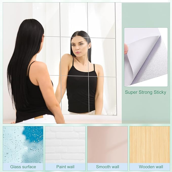 80 Pcs Flexible Mirror Sheets Self Adhesive Non Glass Mirror Tiles Stickers Peel and Stick Wall Sticker Plastic Wallpaper for Home Door Wall Decor(4 x 6 Inch) - Image 5