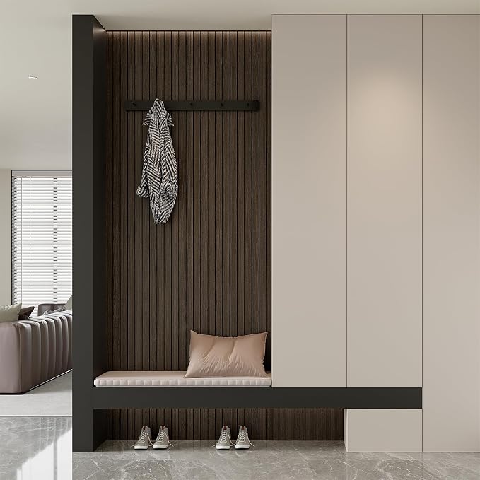 Yutianli PVC Slat Wall Panel Peel and Stick 236"x 15.7" Faux Wood Slat Panel Artificial Smoked Wood Grain Self-Adhesive Soundproof 3D Wall Panel for Walls and Ceilings - Image 4