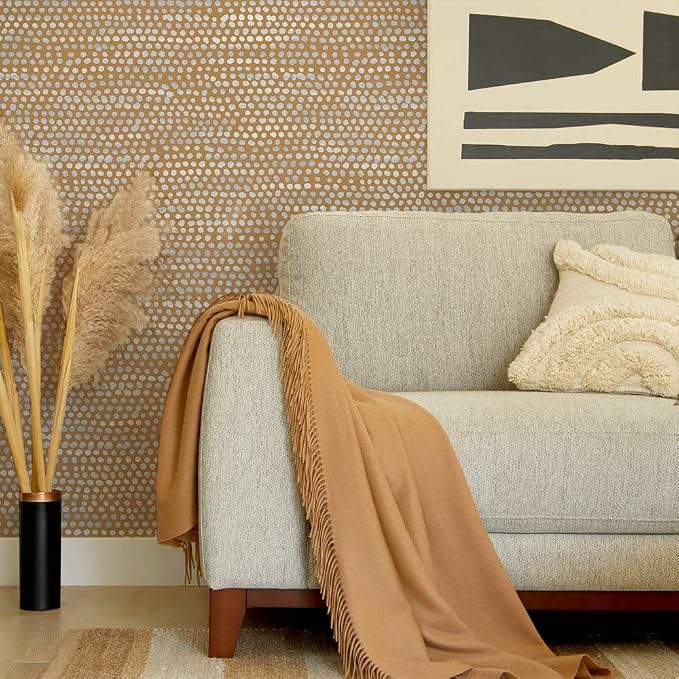 Tempaper Toasted Turmeric Moire Dots Removable Peel and Stick Wallpaper, 20.5 in X 16.5 ft, Made in the USA - Image 10