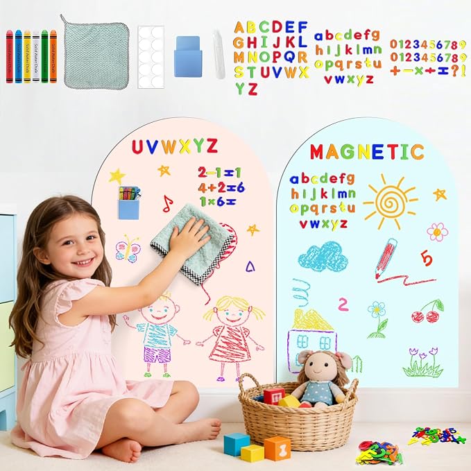Arch Magnetic Wall Decal Magnet Board for Kids Playroom Peel and Stick 2Pcs | Peel and stick, self adhesive, for toddler bedroom playroom homeschool decor, vinyl drawing learning, 79 magnet alphabet ABC - Image 9