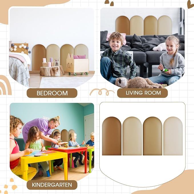 Jetec 4 Pcs Kids Wall Padding Panels, 1.18 Inch Thick Foam Wall Protector, 15.75 x 7.87 Inch Soft 3D Brown Safety Panels for Nursery & Playroom - Image 7