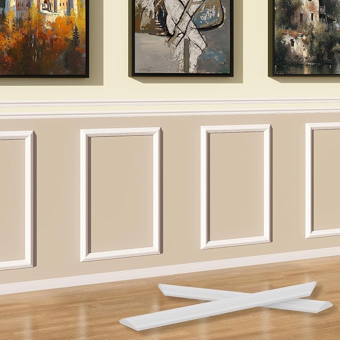 Wainscoting Molding Kit, 2 Frames, 16 x 24 Inch | Two 16 x 24 in pre-cut frames provide a compact peel-and-stick upgrade for doors, narrow walls, and small spaces. by Yandyn