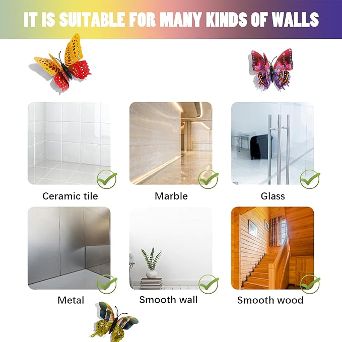 SAOROPEB 3D Butterfly Wall Decor, 24 Pcs Kaleidoscope Butterfly Decorations | Double Layer for Party Decorations Locker Decor Refrigerator Decal, Reusable - Image 8