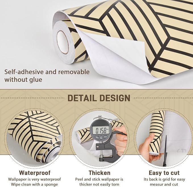 MelunMer Brown Geometric Wallpaper Peel and Stick Removable 17.7”×197” - Image 4