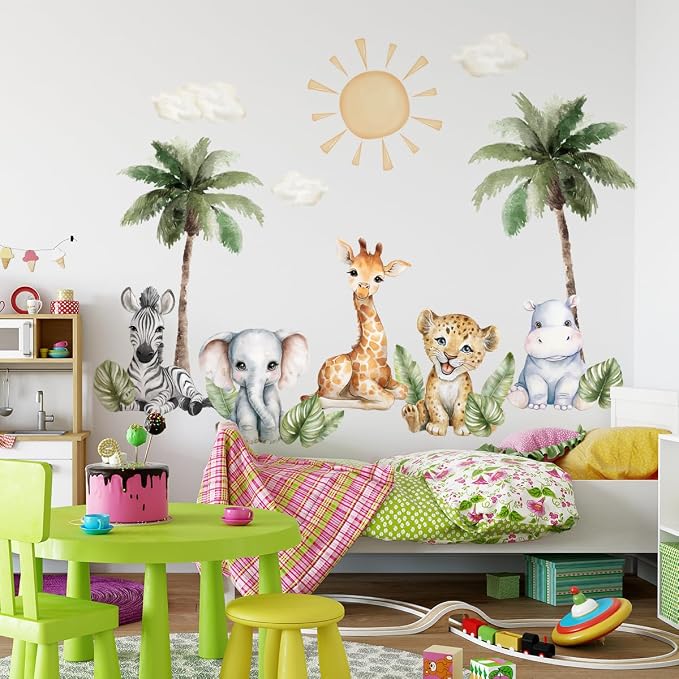 Safari Animals Wall Decal, Peel and Stick Nursery Animals Mural,Jungle Lion, Elephant, Giraffe, Zebra Wall Stickers for Kids, Boys and Girls Room, Bedroom & Toddler Room Decor (Animals Wall Decor 62) - Image 5