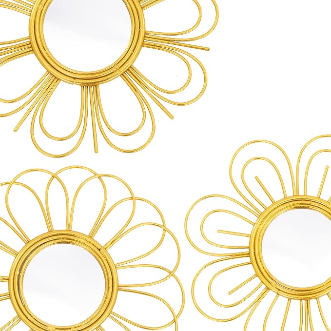 Gold Mirrors 3 Piece, 9 inch Flower-Indoor Shaped Mirror Hanging Wall Decor - Image 8