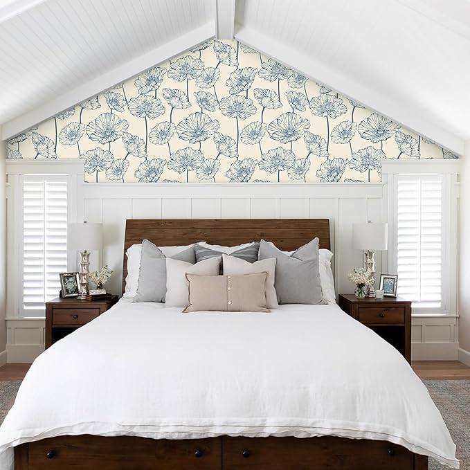 Orainege Peel and Stick Wallpaper Blue and Beige Wallpaper | 17.3inx393.7in Floral Contact Paper Self Adhesive Wall Paper Boho Removable for Bedroom Living Room - Image 6